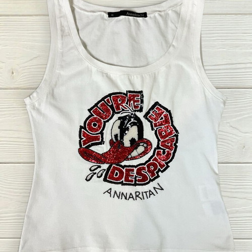 AnnaRita N White Top "You're Despicable" Size 42 like new
