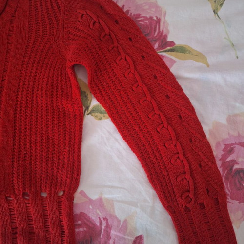 Sarah Lawrence red knitted openwork sweater, size M