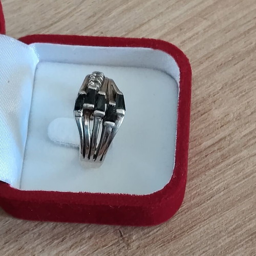 925 vintage silver ring used, size 57, black and silver