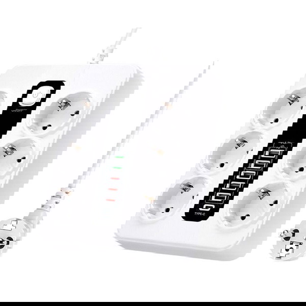 Πολύπριζο 6 θέσεων με διακόπτη & θύρες USB