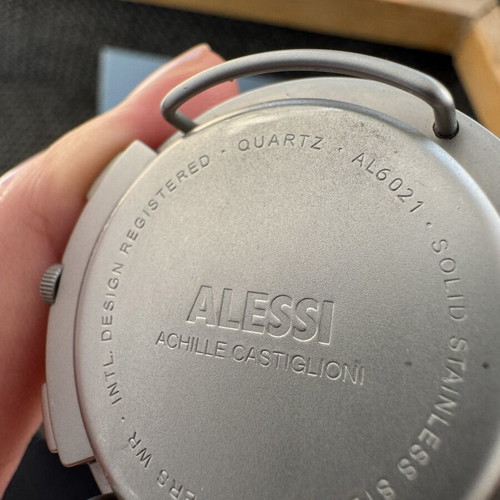 Alessi Record Chronograph AL6021 men's watch quartz black leather strap like new