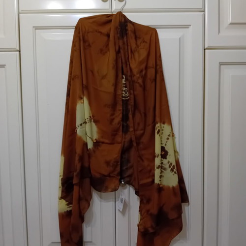 Mad Hat Scarf-Pareo new, beige and brown with bone leaf charms