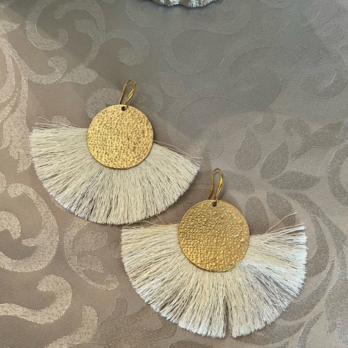 Gold earrings with white tassels like new