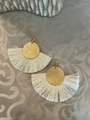 Gold earrings with white tassels like new