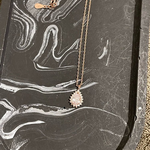 925 Silver Necklace with Rose Gold Chain and Diamond-Like Pendant New