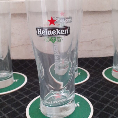 Heineken beer glass set with coasters new, 6 pieces, 300 ml