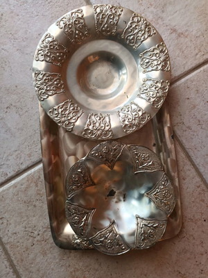Silver-plated old tray and two used compotes