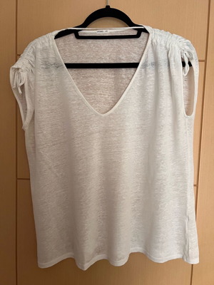 Oysho women's linen blouse large used, white with drawstrings