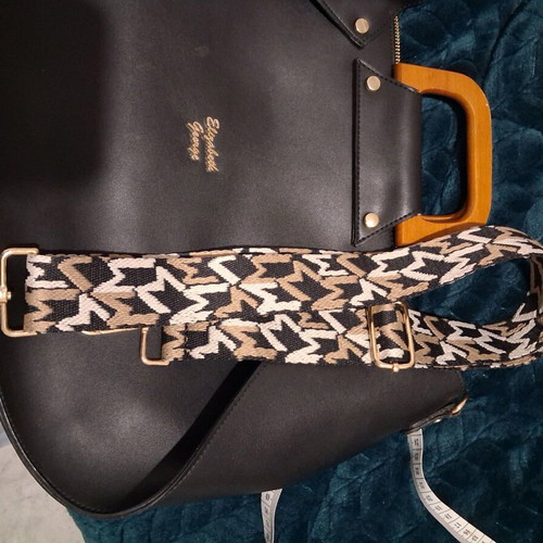 Elizabeth George Handheld Bag Black Like New with Wooden Handle and Strap