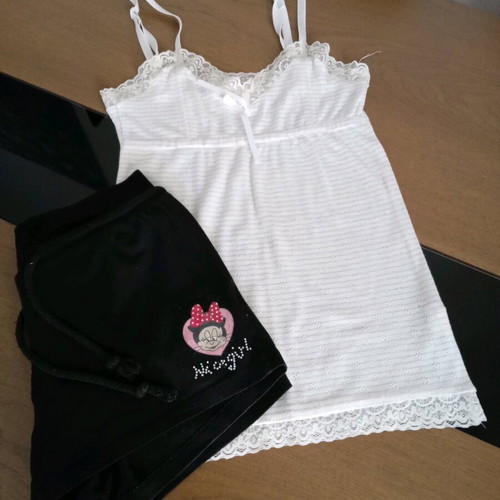 Tally Weijl pajama set used XS-S black shorts and white tank top