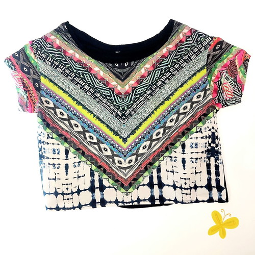 Crop top with colorful tribal patterns, size S, like new