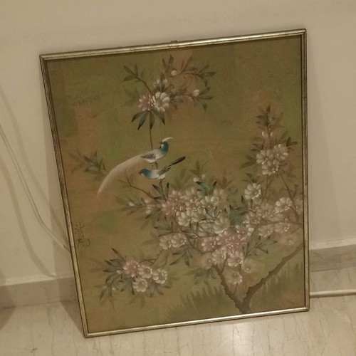 Vintage Asian silk painting framed art like new