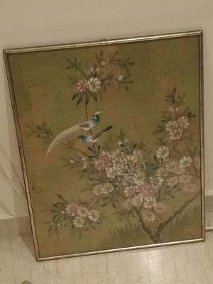 Vintage Asian silk painting framed art like new