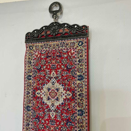 Vintage handmade wall amulet with oriental rug and glass eye 32x10