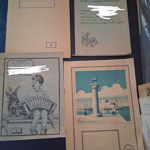 Vintage school notebooks 1949, set of 4 with 5 craft cards