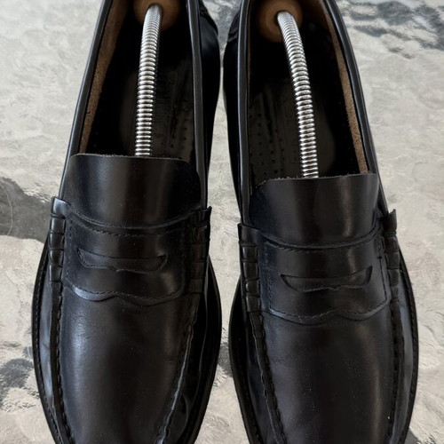 Loafer moccasins leather handmade used, black, size 42