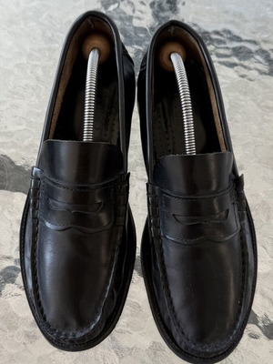 Loafer moccasins leather handmade used, black, size 42