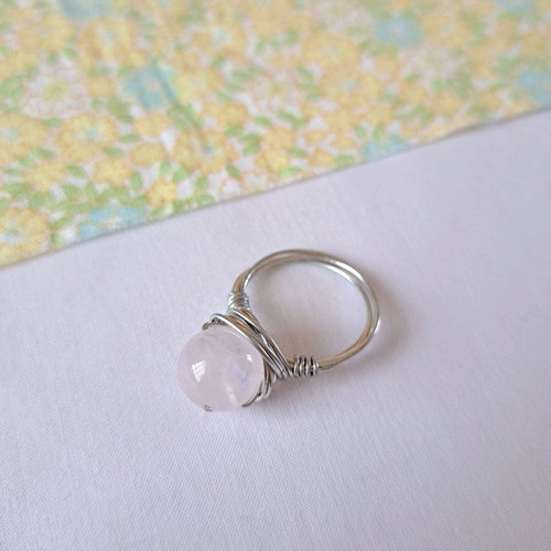 Wire ring with real stone made to order, pink and silver