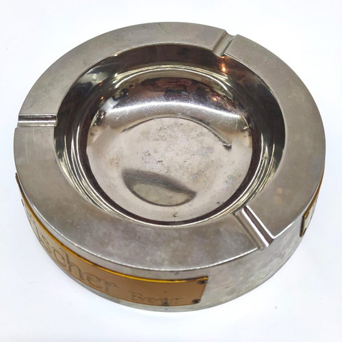 Fischer beer metal ashtray collectible used vintage