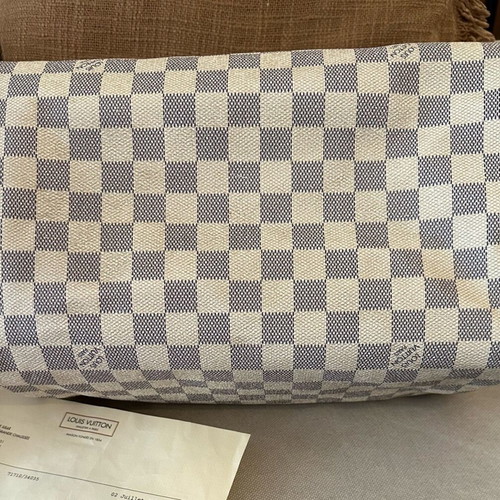 Louis Vuitton Speedy 30 Damier Azur Canvas handbag used, white and blue