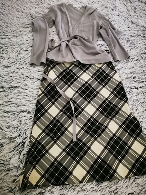 Zara gray cardigan with plaid skirt set like new