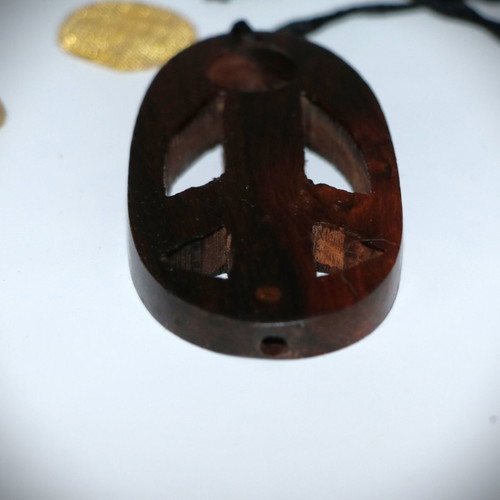 Wooden teak wood pendant necklace, new