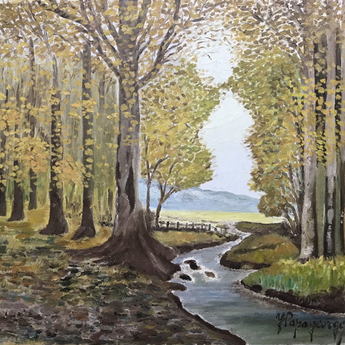 Papageorge painting used, oil on canvas framed