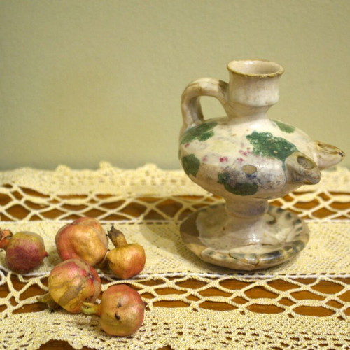 Antique ceramic oil lamp used, 19th century