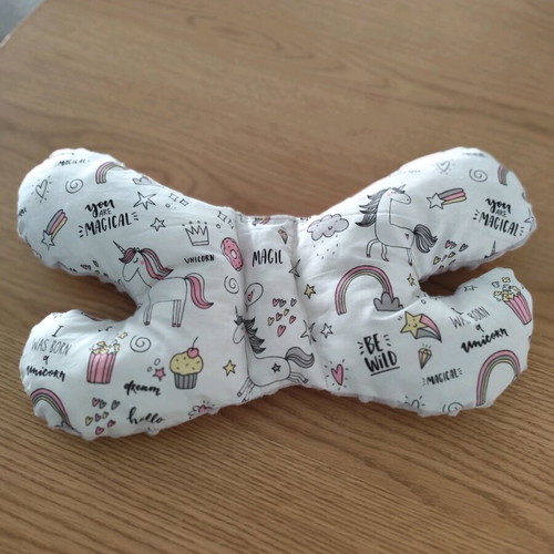 Children's pillow butterfly shape, new, handmade, cotton and minky fabric