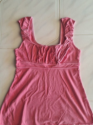 BSB Jeans Pink Summer Top with Ruched Details and Cords Size S Like New