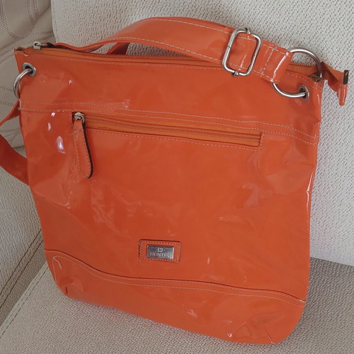 Hunter women's crossbody bag, orange patent leather