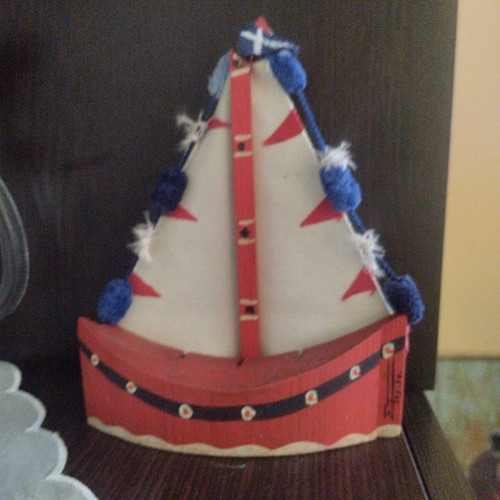 Wooden decorative boat like new with fabric sails