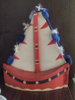 Wooden decorative boat like new with fabric sails
