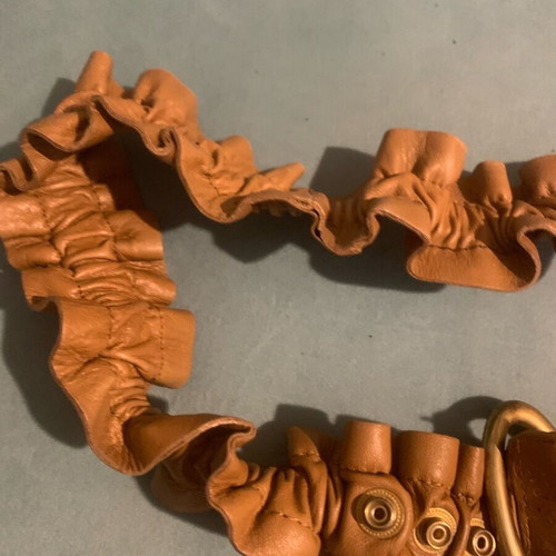 Zara belt used with ruching and gold clasp tan color