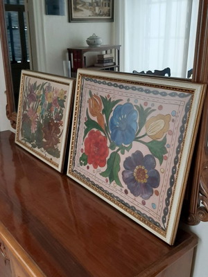 Two paintings used with frames and protective glass