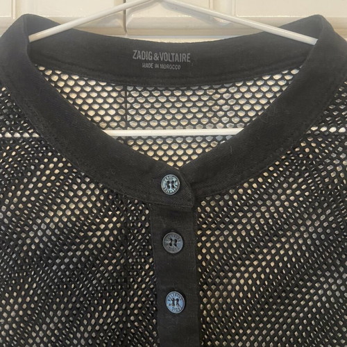 Zadig & Voltaire Black Mesh Henley Tank Top like new, size S
