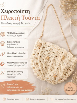 Handmade knitted shoulder bag, white beige
