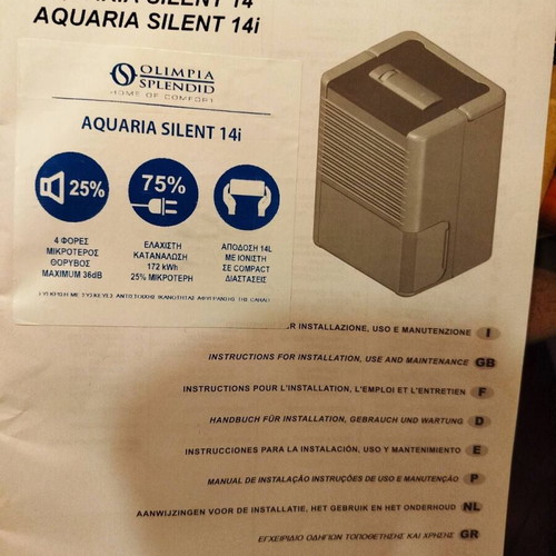 Olimpia Splendid Aquaria Silent 14 Dehumidifier Like New
