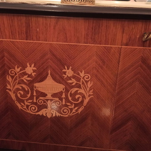 Living room buffet used, wood with black glass surface
