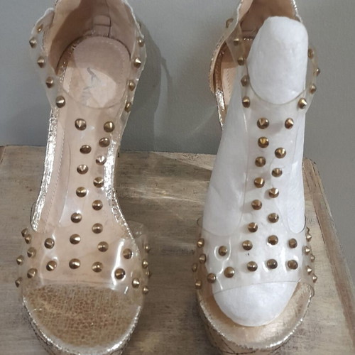Plexiglass platform sandals transparent with gold quilting new size 37