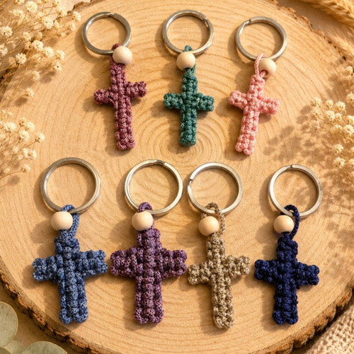 Handmade macrame cross keychains, new
