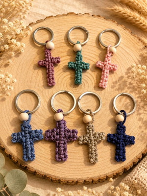 Handmade macrame cross keychains, new