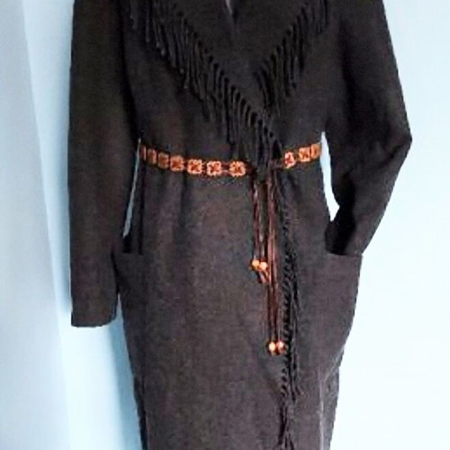 Wool coat used with wrap and fringes Cristian Berg gray unisize