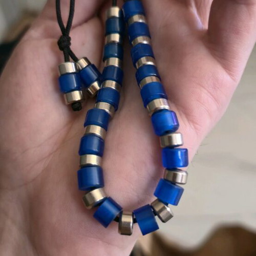 Begleri with Blue Beads and Metal Elements New