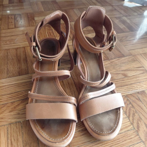 Massimo Dutti leather sandals used, tan color, size 39