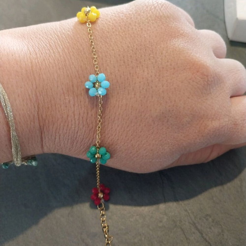 Stainless steel 18k bracelet new, multicolor with flower stones