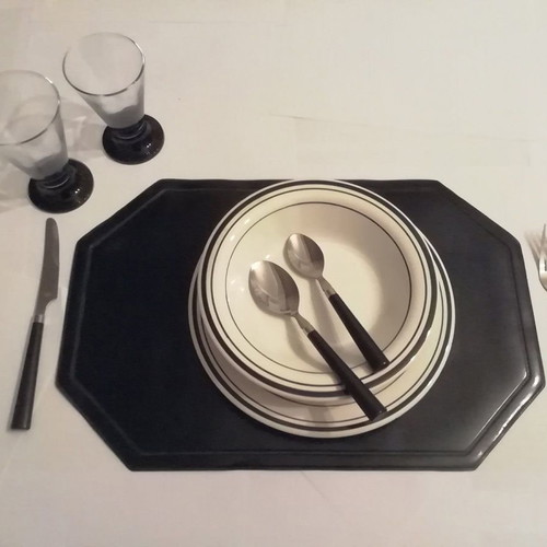 German tableware set 168 pieces new ecru with black stripes