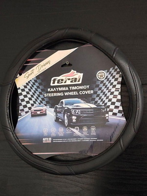 Car steering wheel cover leatherette with stitching black Small 36cm new