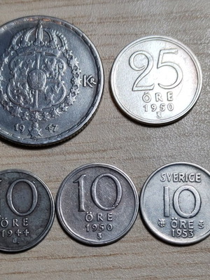 Sweden 5 silver coins used in good condition