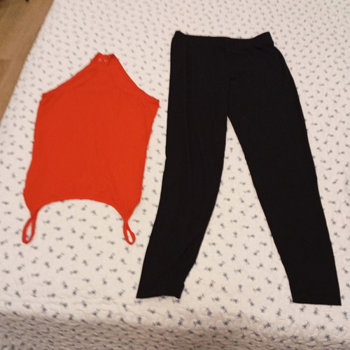 Berska red bodysuit and Celestino black leggings like new, medium